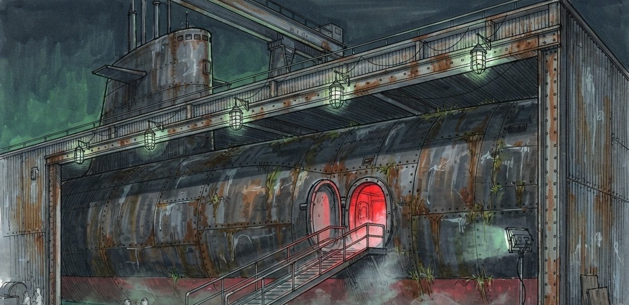 The façade — a hull in a boat shed