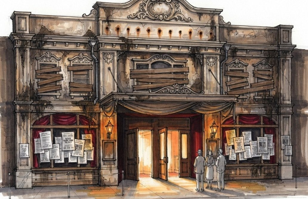 The façade — freshly billed
