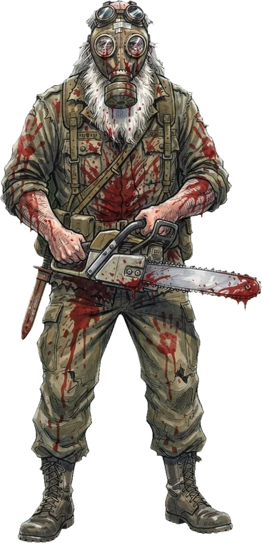 Grandad — the original mask, and a chainsaw