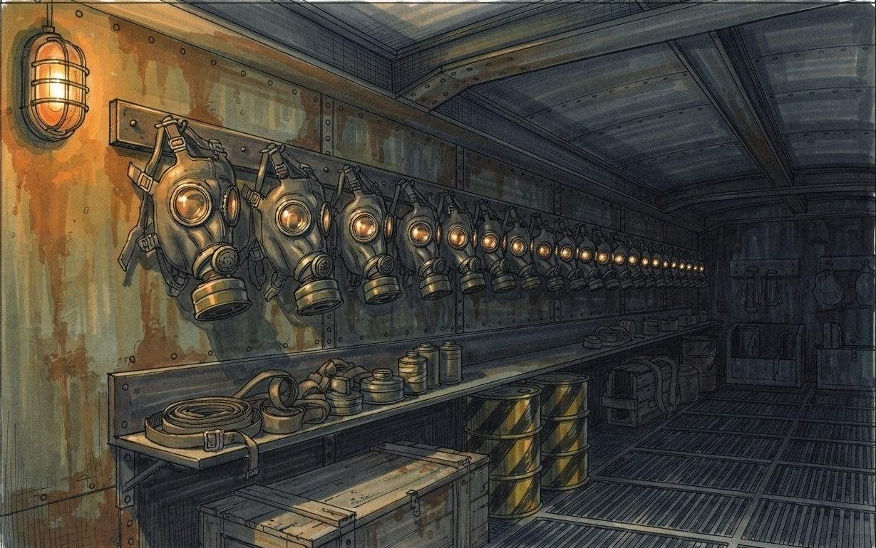 Spare masks, racked by size
