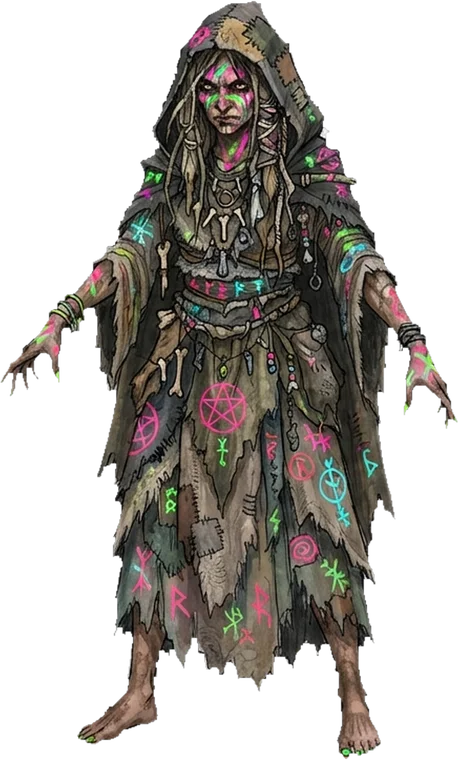 A witch — UV paint over sacking